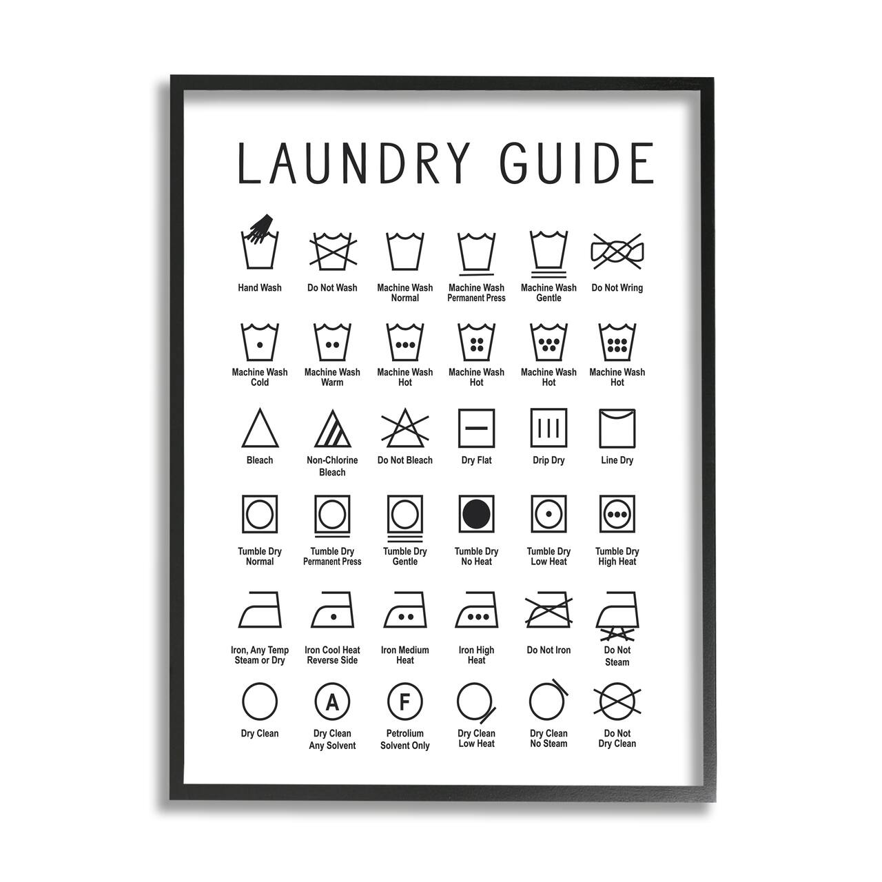Stupell Industries Minimal Laundry Guide Cleaning Chart Helpful Symbols Framed Wall Art